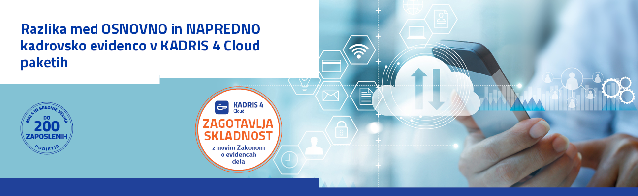 Letaki in brošure - KADRIS 4 Cloud paketi - OSNOVNA vs. NAPREDNA kadrovska evidenca